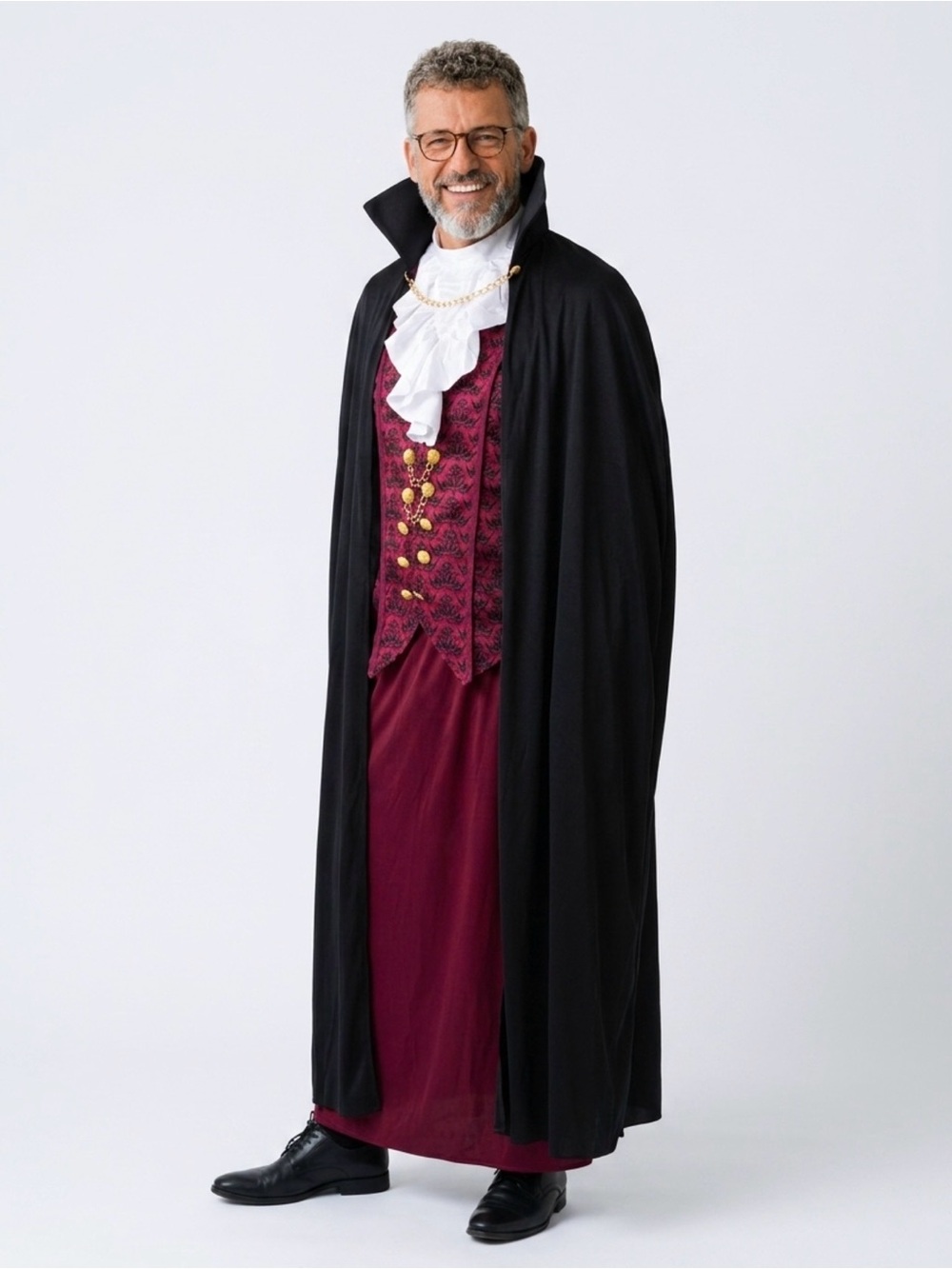 🧛 Men’s Deluxe Vampire Costume Black Cape Burgundy Vest Gothic Halloween